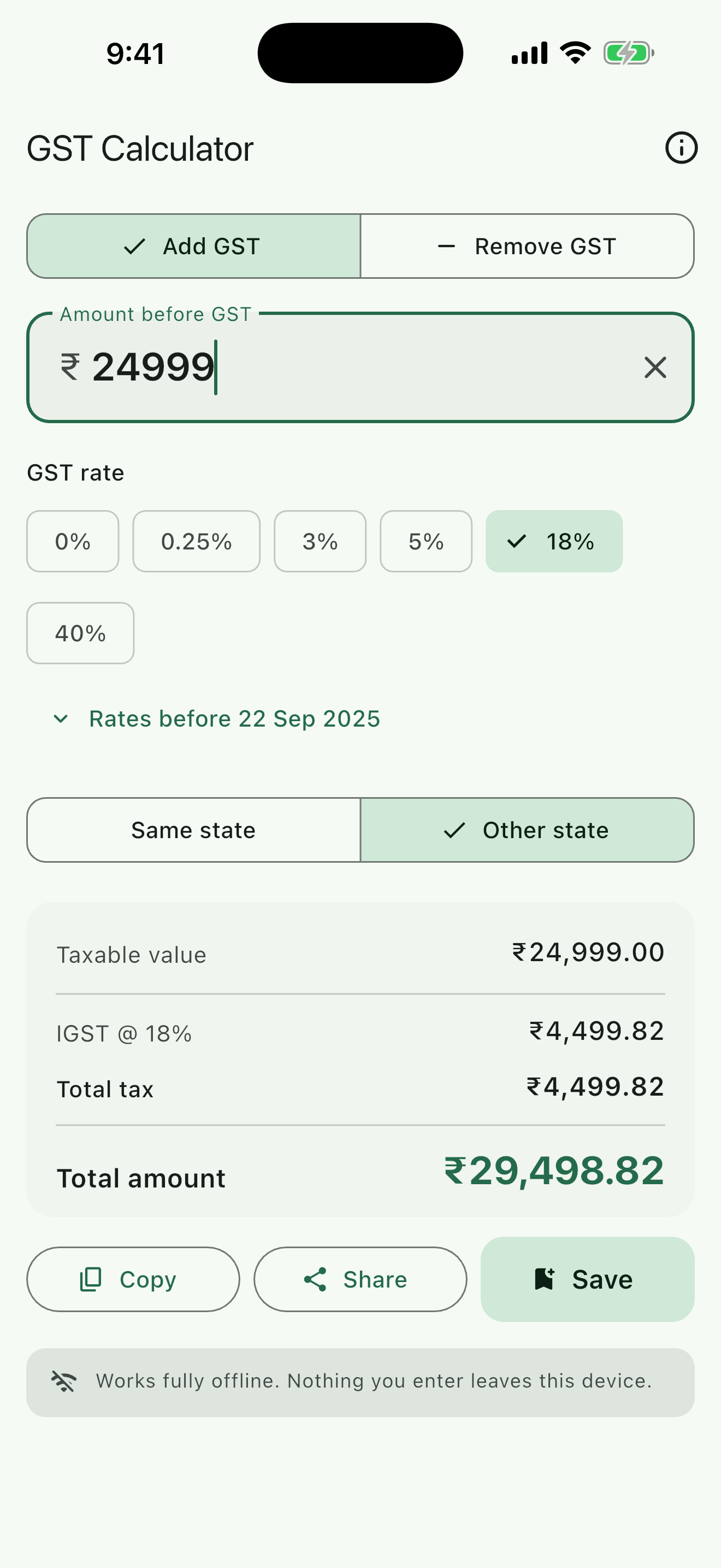 The same amount as an inter-state supply, showing a single IGST line of ₹4,499.82.